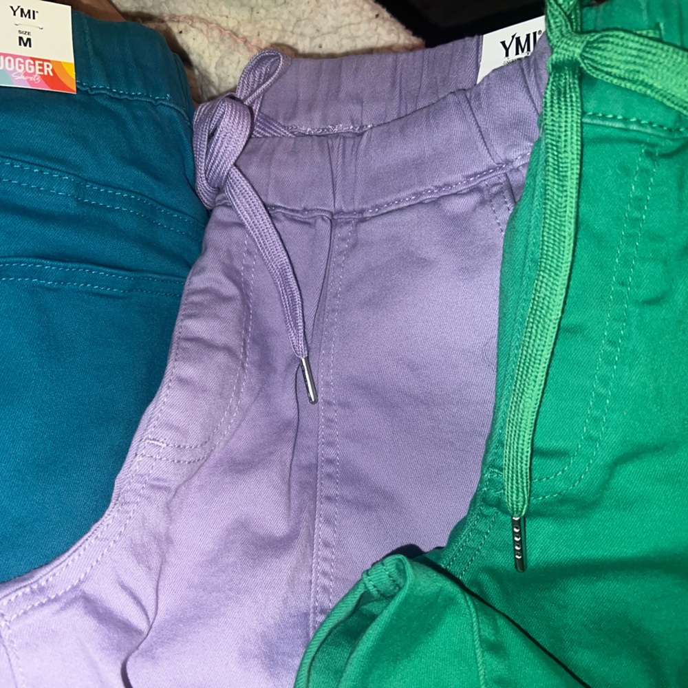 YMI 3 pair NEW JOGGERS SHORTS Lavender Shamrock Teal Medium